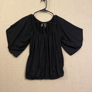 Bisou Bisou Blouse Women's Small Black Flared Sleeves Elastic Bottom